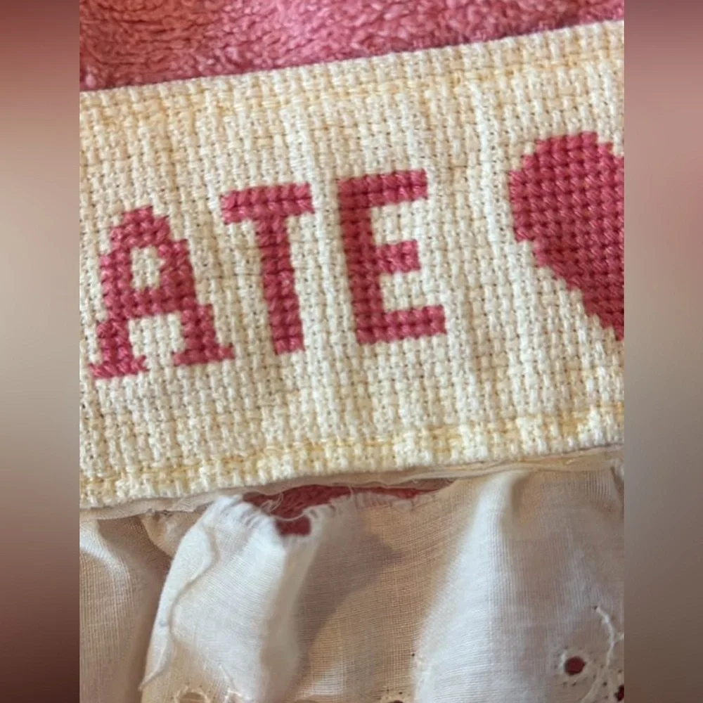Vintage Personalized Bear and Heart Embroidered Fabric